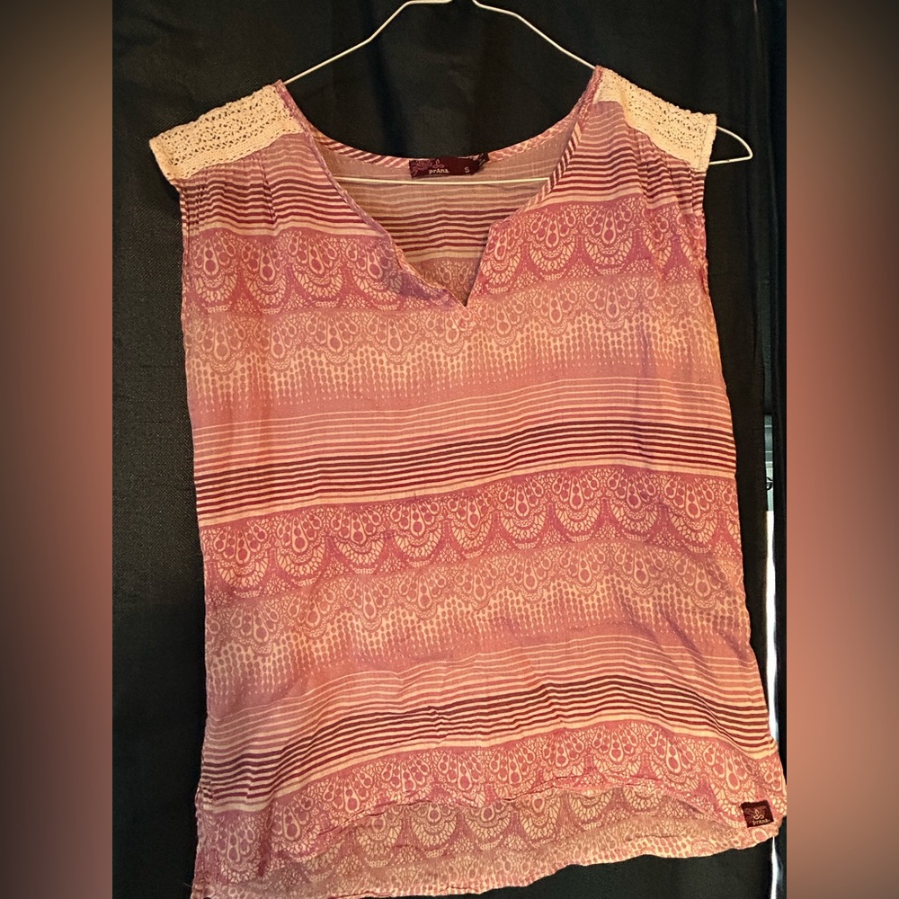Prana Pink and Cream Lace-Accent Blouse